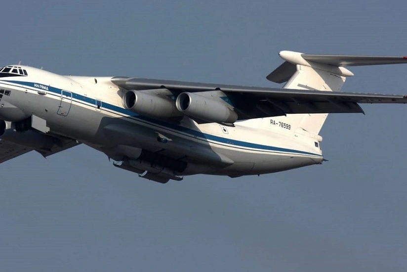 Russian IL-76 military cargo plane with 15 onboard crashes during take off