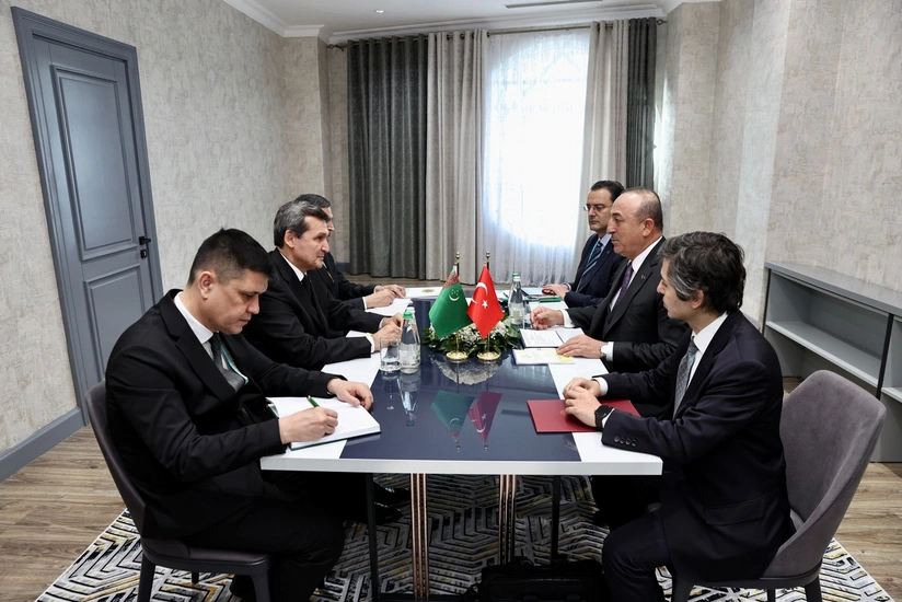 Turkish Foreign Minister Cavusoglu meets his Turkmen counterpart