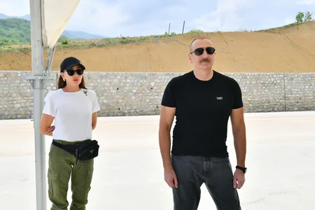 Azerbaijan's President, First Lady view progress of work at 66th-81st kilometer section of Ahmadbayli-Fuzuli-Shusha highway