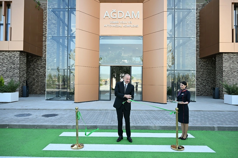 President Ilham Aliyev attends opening of Aghdam Railway, Bus Station Complex