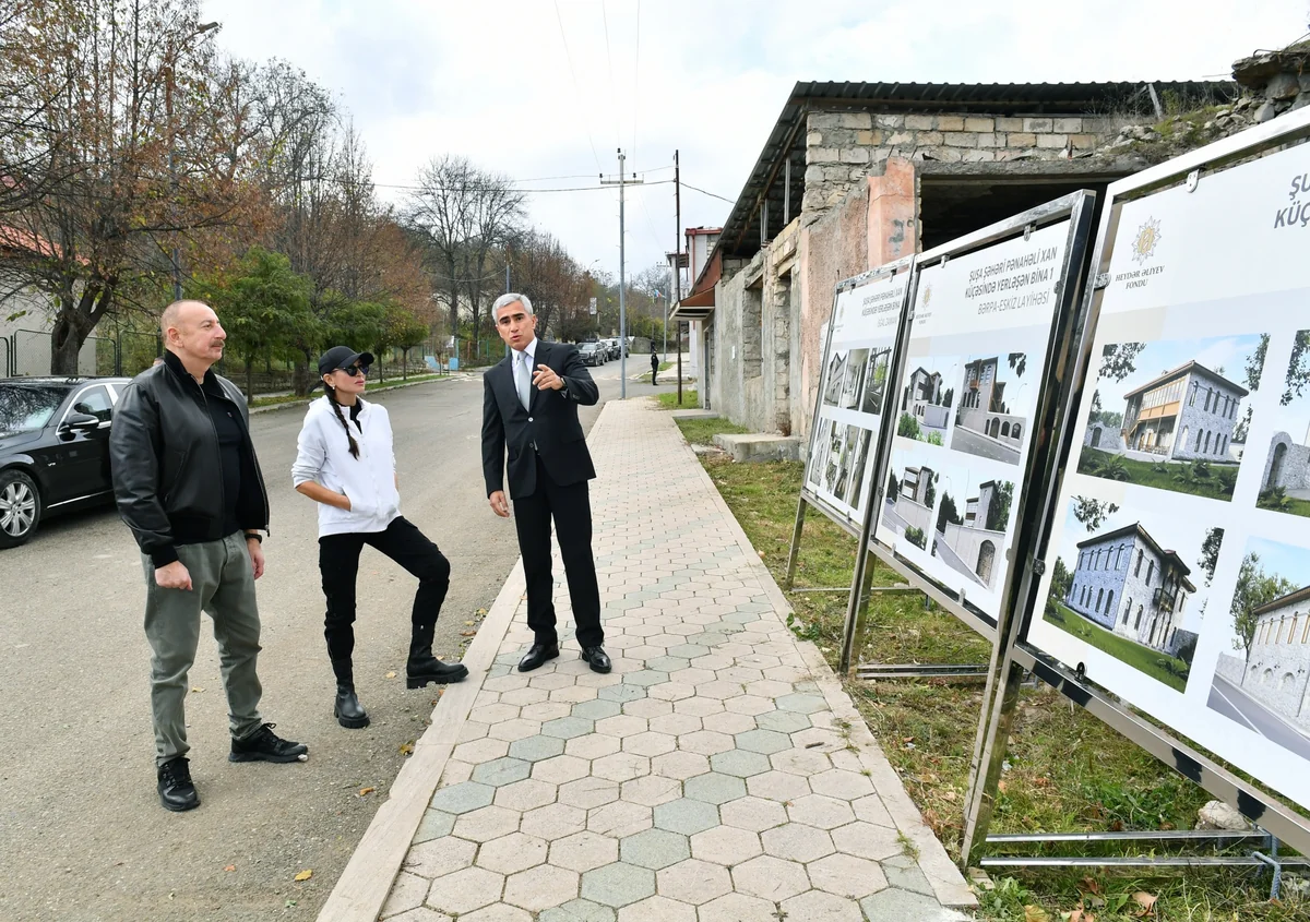 President Ilham Aliyev examines projects of restoration and reconstruction of some buildings on Panah Ali Khan Street