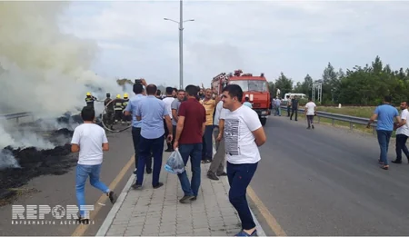 Bərdədə otla dolu traktor qoşqusu yanıb - FOTO