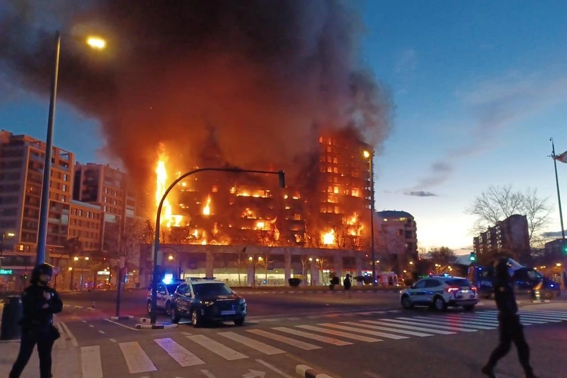 Four dead as Valencia apartment block gutted by flames fanned by high winds, official says