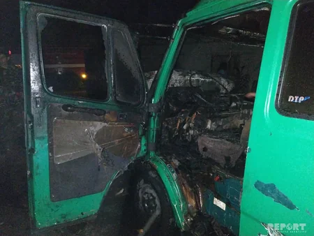 Göyçayda mikroavtobus yanıb - FOTO