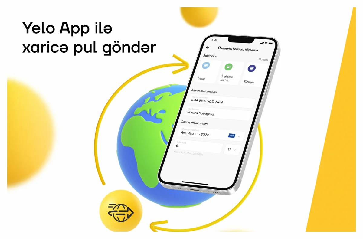 Yelo App ilə xarici bank kartlarına pul köçürün