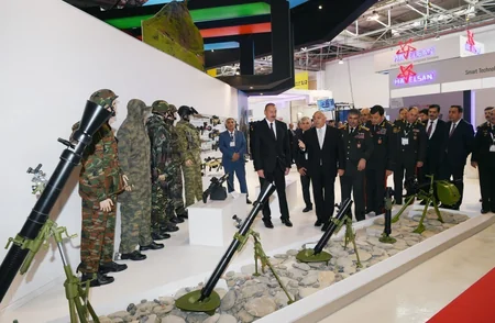 President Ilham Aliyev views 3rd Azerbaijan International Defense Exhibition ADEX 2018