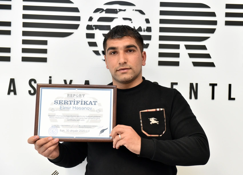 Report Media Məktəbinin Vətən müharibəsində döyüşmüş məzununa sertifikat təqdim edilib