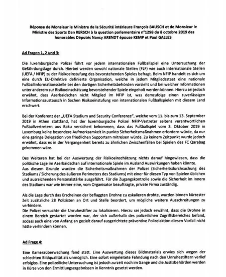 Minister for Internal Security of Luxembourg comments on Armenian provocation at Dudelange-Qarabag match