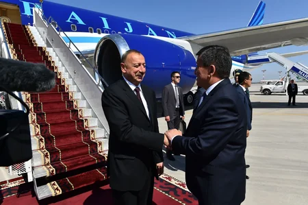 President Ilham Aliyev arrived in Kyrgyzstan for a visit