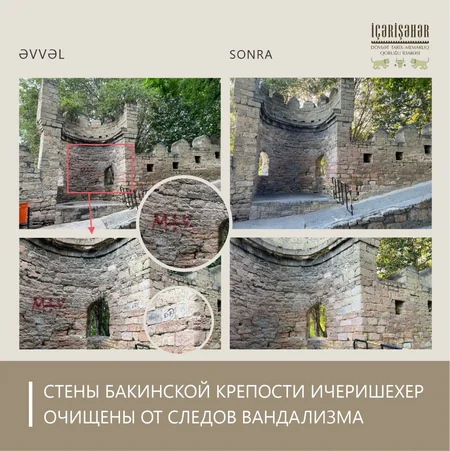 Крепостные стены Ичеришехер очищены от следов вандализма