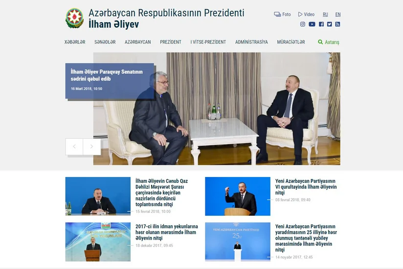 Azərbaycan Prezidentinin rəsmi saytının dizaynı dəyişdirilib