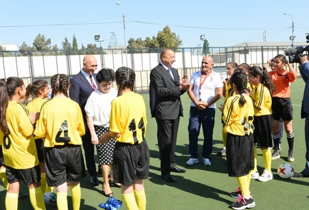 President Ilham Aliyev views the secondary school No 201 in Nizami district after major overhaul