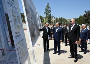 İlham Əliyev və Qurbanqulu Berdiməhəmmədov Yeni Şuşa məscidində tikinti işləri ilə tanış olublar