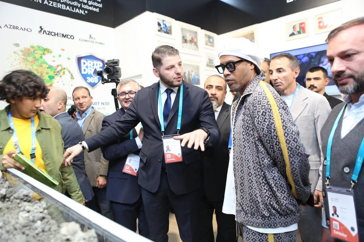 Ronaldinho at AZCHEMCO pavilion during COP29
