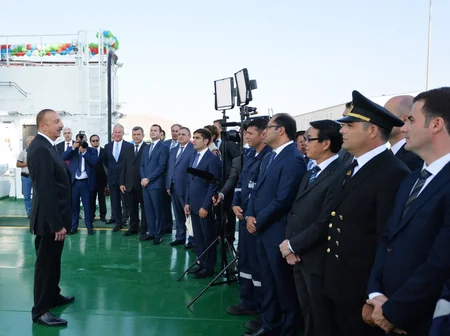 President Ilham Aliyev attends launch of Khankendi’ subsea construction vessel