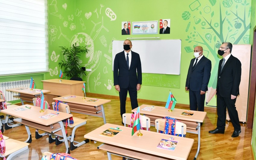 Prezident Sabunçuda 71 saylı tam orta məktəbdə yaradılan şəraitlə tanış olub