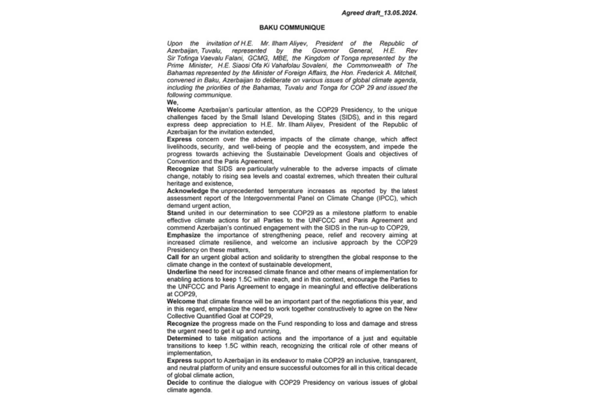 Governor-General of Tuvalu, Prime Minister of Tonga, Foreign Minister of Commonwealth of Bahamas adopt Baku Communique
