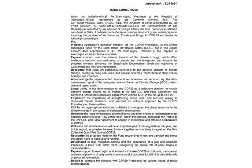 Tuvalunun general-qubernatoru, Tonqanın Baş naziri və Baham Adaları Birliyinin xarici işlər naziri Bakı Kommünikesini qəbul ediblər