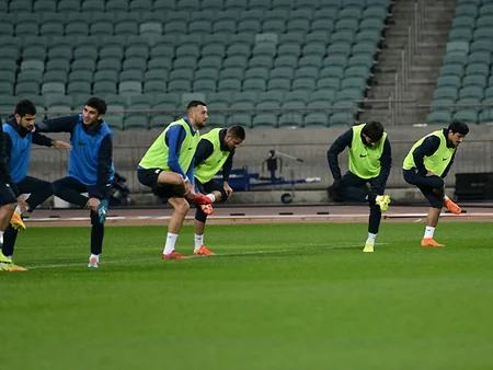 Azərbaycan yığması UEFA Millətlər Liqasındakı oyunlar ərəfəsində Bakı Olimpiya Stadionunda məşqə çıxıb