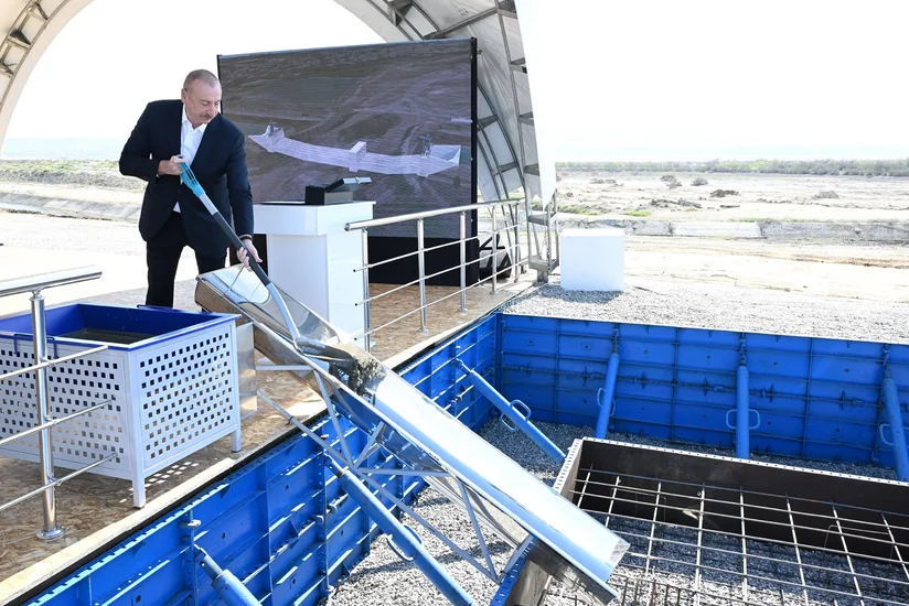 President Ilham Aliyev lays foundation stone for Shirvan irrigation canal in Hajigabul district