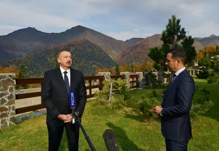 Ilham Aliyev responds to questions from correspondents of Channel One and Rossiya television channels in Sochi