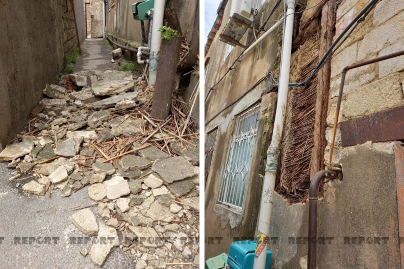 Bakıda güclü külək nəticəsində yaşayış binasının bir hissəsi uçub