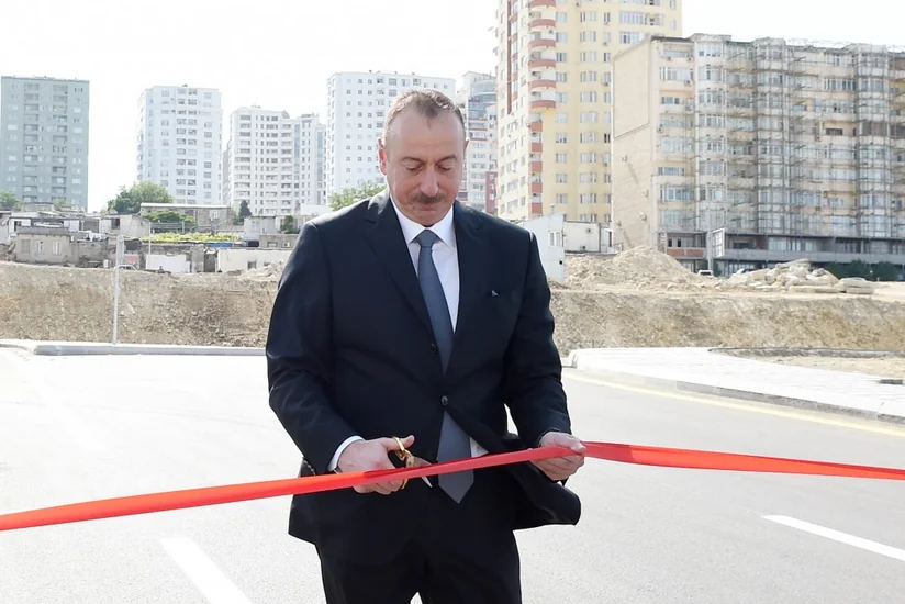 President Ilham Aliyev attended opening of newly-built roads in Yasamal district
