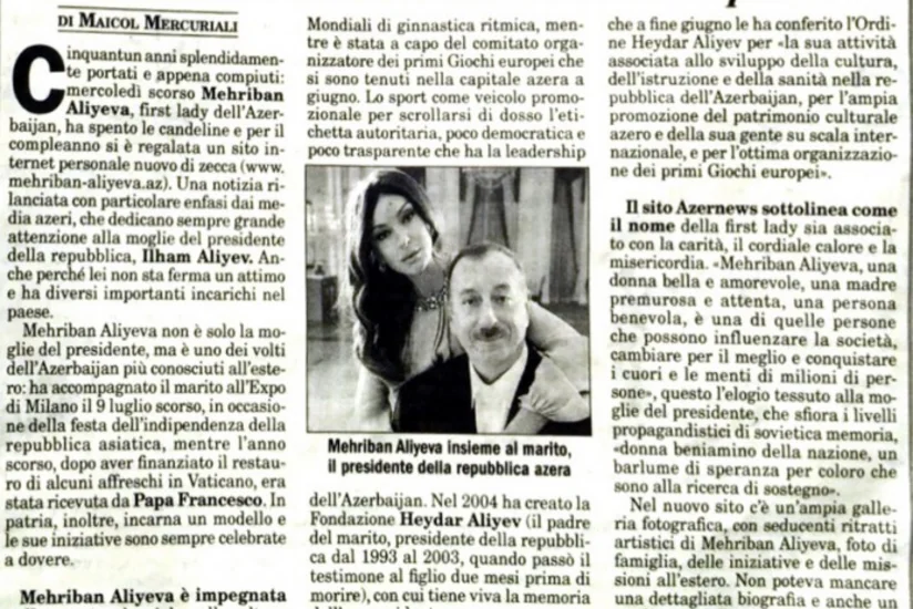 Газета «Italia Oggi»: Первая леди Азербайджана – одно из наиболее известных лиц своей страны