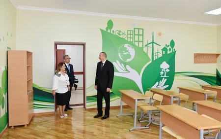 Prezident İlham Əliyev 101 nömrəli məktəbin əsaslı təmir və yenidənqurmadan sonrakı vəziyyəti ilə tanış olub - YENİLƏNİB