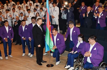 Prezident İlham Əliyev XXXI Yay Olimpiya Oyunlarında iştirak edəcək idmançıların yolasalma mərasimində iştirak edib