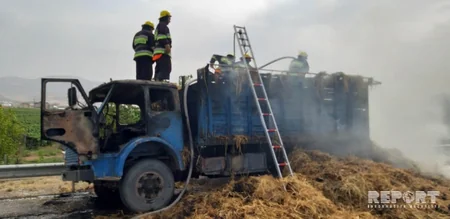 Göygöl rayonunda yük maşını yanıb - VİDEO - ƏLAVƏ OLUNUB