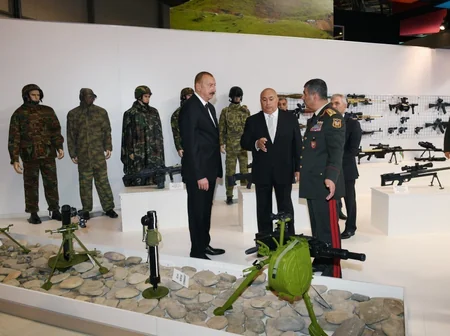 President Ilham Aliyev views 3rd Azerbaijan International Defense Exhibition ADEX 2018