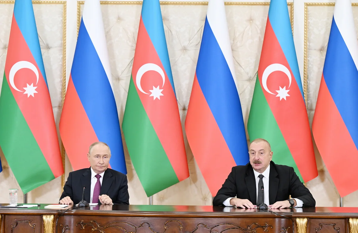 President Ilham Aliyev and President Vladimir Putin make press statements