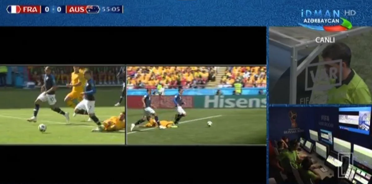 Futbol üzrə dünya çempionatları tarixində ilk dəfə videotəkrara əsasən penalti təyin olub
