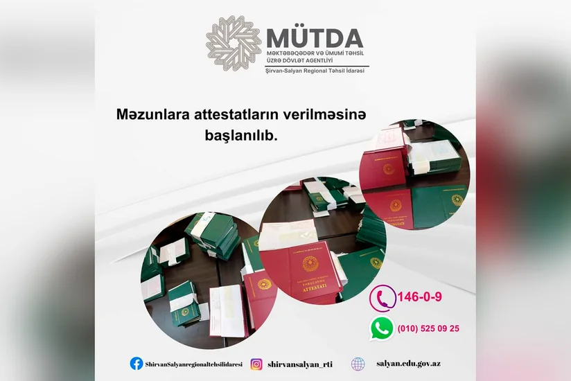Şirvan-Salyan Regional Təhsil İdarəsi üzrə bu il 232 məzun məktəbi fərqlənmə attestatı ilə bitirib