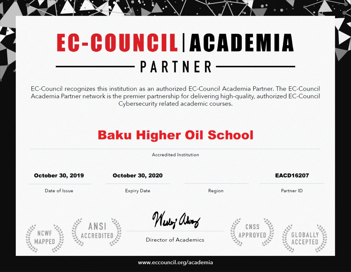 Baku Higher Oil School officially selected as Academia Partner of EC-Council