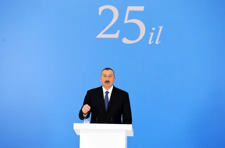 President Ilham Aliyev attends ceremony on 25th anniversary of founding of New Azerbaijan Party