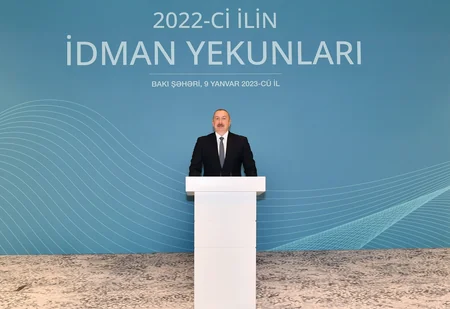 Ilham Aliyev attends ceremony dedicated to 2022 sporting results