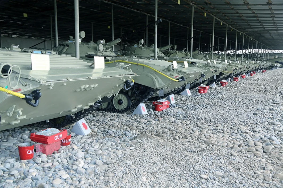 Defense Minister checks combat readiness of armored vehicles deployed in frontline zone