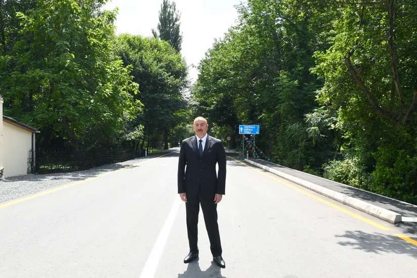 İlham Əliyev Balakən-Qazbinə-İtitala avtomobil yolunun açılışını edib