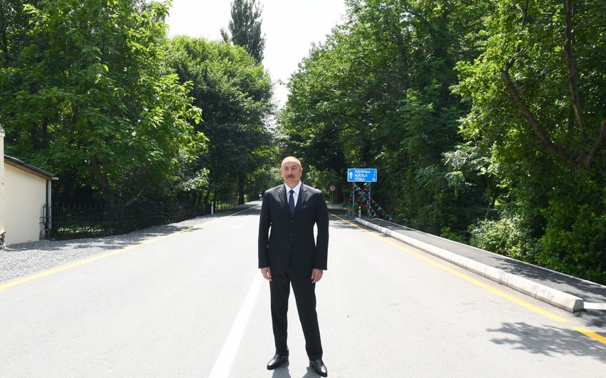 İlham Əliyev Balakən-Qazbinə-İtitala avtomobil yolunun açılışını edib