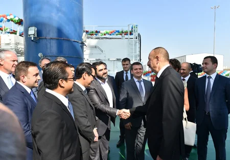 President Ilham Aliyev attends launch of Khankendi’ subsea construction vessel