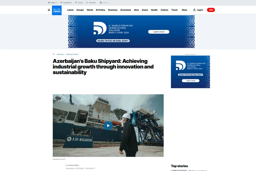 Euronews опубликовал видеорепортаж о Бакинском судостроительном заводе