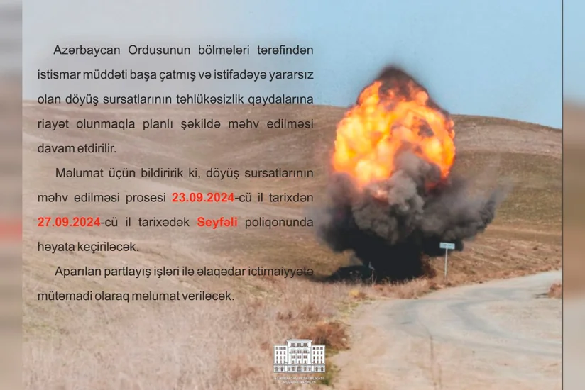 MN: Seyfəli poliqonunda yararsız döyüş sursatları məhv ediləcək