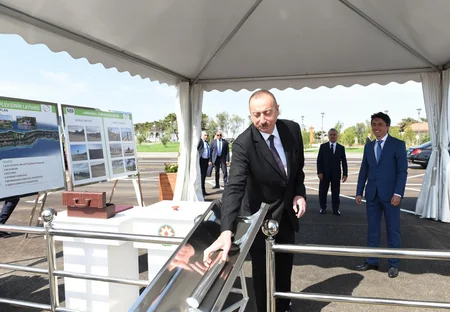 President Ilham Aliyev laid foundation of fish hatcheries in Pirallahi district