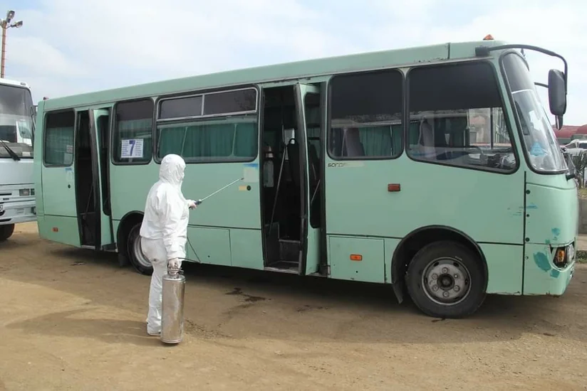 Gəncədə sərnişin avtobusları və taksilər dezinfeksiya edilir