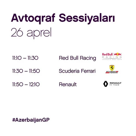 Time and schedule of autograph sessions with famous drivers of Grand Prix Azerbaijan SOCAR revealed