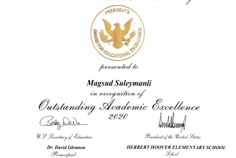 10 yaşlı azərbaycanlı təhsildə xüsusi müvəffəqiyyətlərinə görə ABŞ-da Prezident Mükafatı alıb