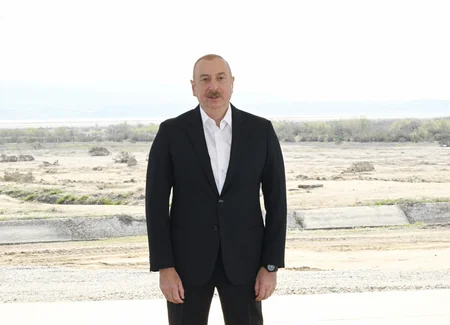 Prezident İlham Əliyev Şirvan suvarma kanalının təməlini qoyub, çıxış edib - YENİLƏNİB