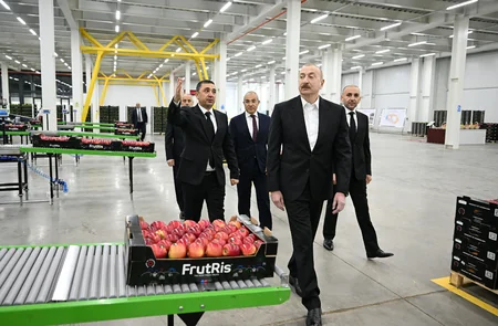 President Ilham Aliyev inspects operations of horticulture and cold storage complex in Gusar District